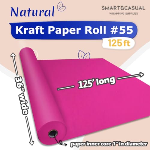 Image of SMART&CASUAL 36 inch x 1,500 inch (125') Rose Red Kraft Craft Paper Roll for Gift Wrapping Bulletin Board Bouquet Flower Art Packing Parcel Table Covering 80GSM 55LB (Rose Red, 36 inch x 125')