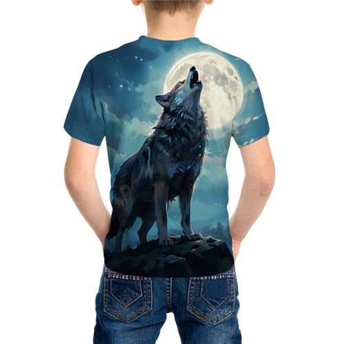 Kids 3D Print Graphic Tees Funny Wolf Short Sleeve T Shirts for Youth Boys Girls 4-14 Years3