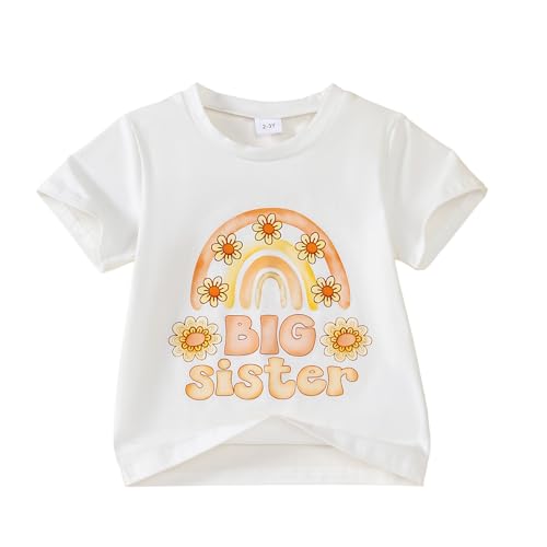 Image of Little Girl Shirts Big Sister Tee Shirt Top Summer Short Sleeve Clothes 2-7 Years