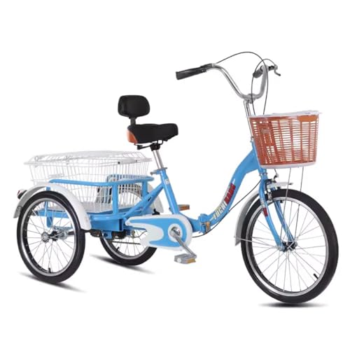 Triciclo, Triciclo Plegable for Adultos de 20 Pulgadas con Doble Cadena transmisión, cómodo sillín Cuero Respaldo, Triciclo Carga Cesta for IR Compras y Hacer Deportes al Aire Libre (Rojo, Respaldo)