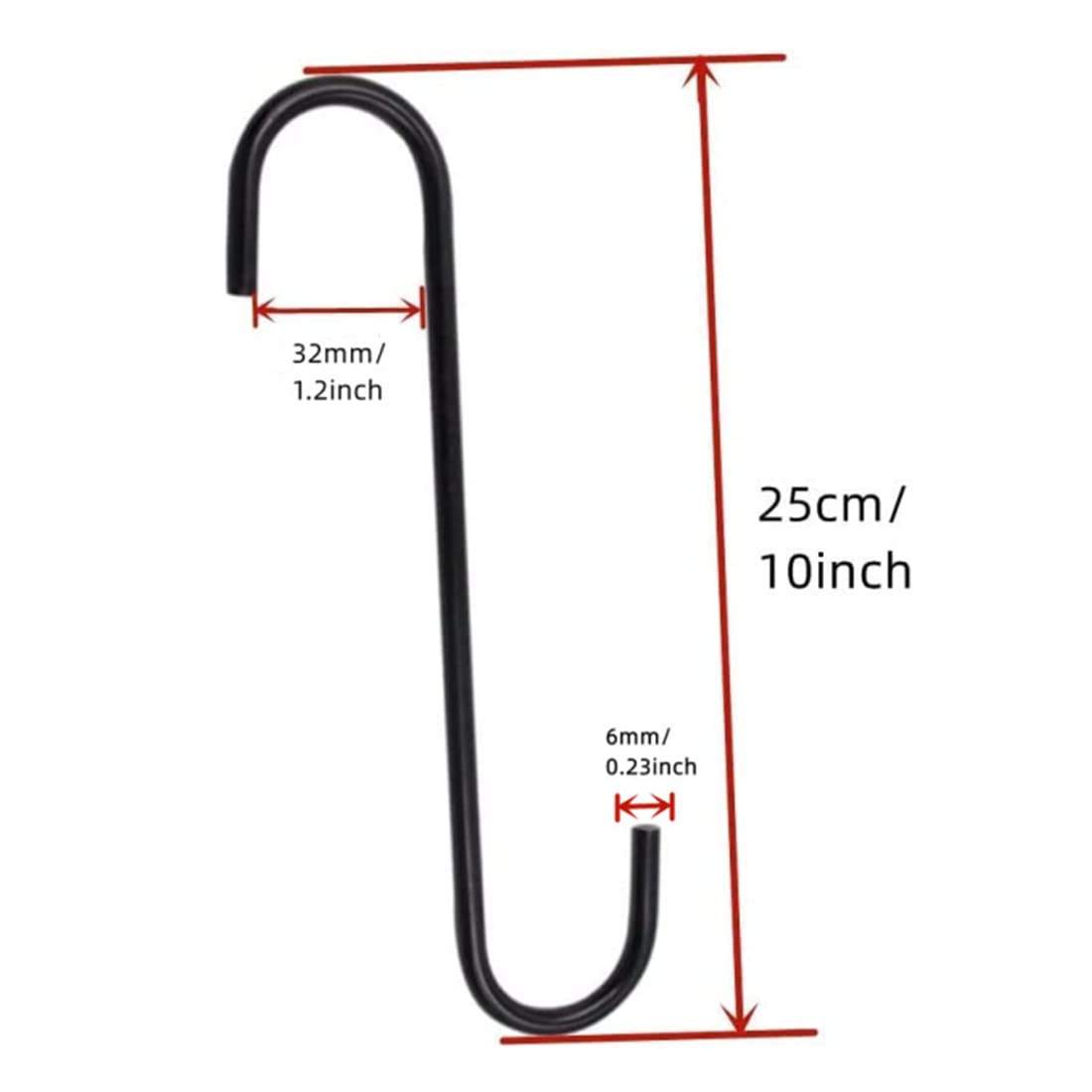 Extra große 25.4 cm S-Haken zum Aufhängen, S-förmiger Haken, strapazierfähig, schwarze, lange S-Haken für Hängepflanzen, Korb, Baumzweig, Schrank, Garten, Innen- und Außenbereich, 8 Stück
