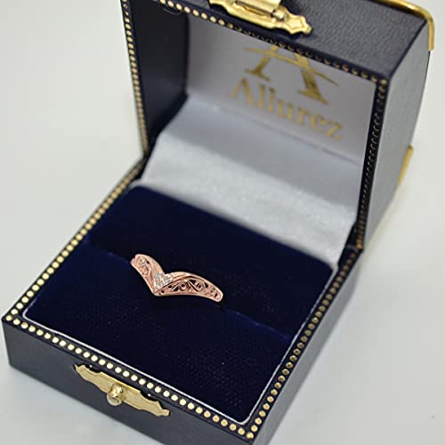 Antique Style Chevron V Shaped Diamond Filigree Ring Band For Women 14K Rose Gold (0.05Ct) #TOP3