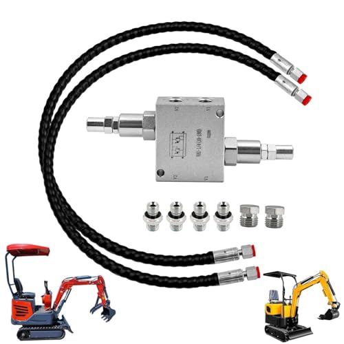 Mini Excavator Cushion Valve Kit Hydraulic Swivel Motor Buffer Valves 1/4 Hydraulic Hoses and M14x1.5 Threaded Ports Shock Absorb & Smooth Rotation Easy Bolt-On Installation