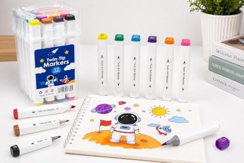 Image of Twin-Tip Marker Pens Set | Dual Tip Art Markers with Fine & Broad Nibs | Assorted Color Sketch Pens with Storage Case for Drawing, Coloring, School Projects, Kids & Adults (Pack Of 120)