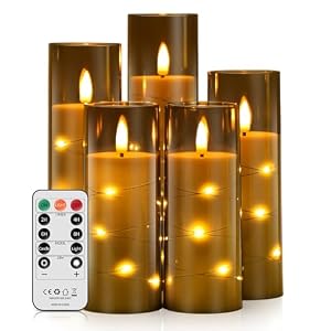 Forever Speed 5 Stück LED Kerzen Lichterkette mit Fernbedienung & Timer, Batteriebetriebene Kerzen Dimmbar Eingebaute Lichterkette Kerzen Acryl Flammenlose Kerzen für Wohndekoration – Grau