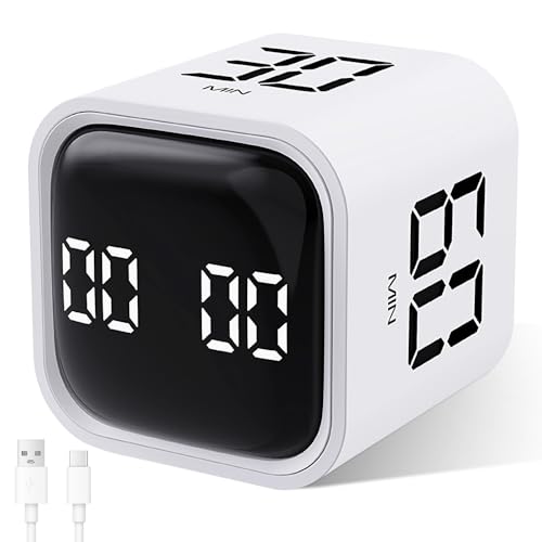 Cuteefun Pomodoro Timer, Drehbarer Cube Timer, 5/10/30/60 Minuten & Countdown, Digitale Eieruhr mit Vibration, Kurzzeitwecker mit Einstellbarem Ton...