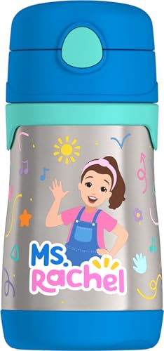 Image of Thermos Baby 10 oz. Stainless Steel Bottle with pop-up straw, Ms. Rachel
