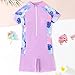 Girls Short Sleeve Rash Guard Zipper Front One Piece Swimsuits Patchwork Boyshorts Bathing Suit Swimwear for 4-13 Years
