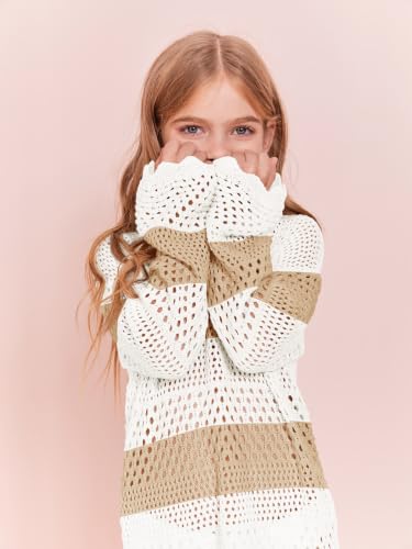 Image of Batermoon Girls Crochet Long Sleeve Swimsuit Cover Up Kids Fashion Hollow Out Swimwear Beach Dress 5-14 Years