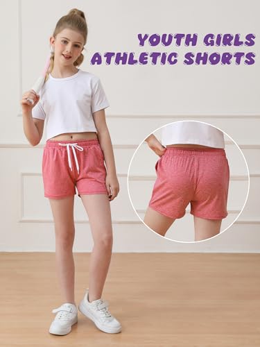 Resinta 5 Packs Youth Girls Athletic Shorts with Drawstring Pockets Girls Soccer Running Shorts for Yoga Workout Dance4