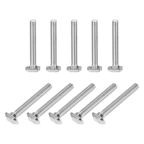 sourcing map 10Pcs T Slot Drop-in Bolt, M8 x 60mm T-Slot Bolts 304 Stainless Steel T Shape Stud Sliding Screw Hammer Head T-Bolt for Standard 4040 Series Aluminum Profile