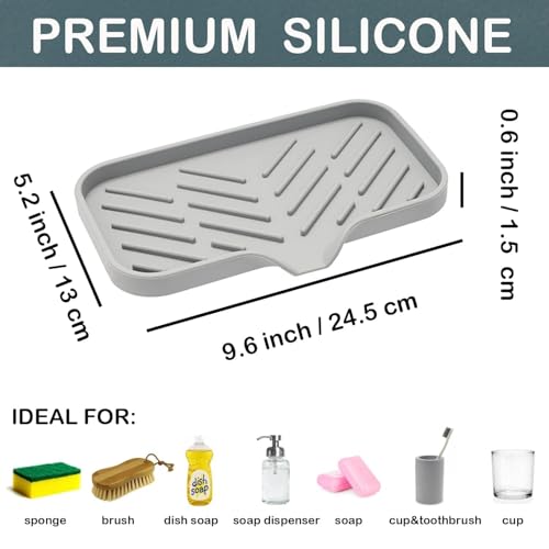 Image of SR Silicone Kitchen Soap Tray | Kitchen Sink Tray | Sponge Tray Dish | Sponge Holder | Sink Organizer for Dish, Soap, Bottle, Soap Dispenser, Scrubber, Brushes with Built in Drain Lip