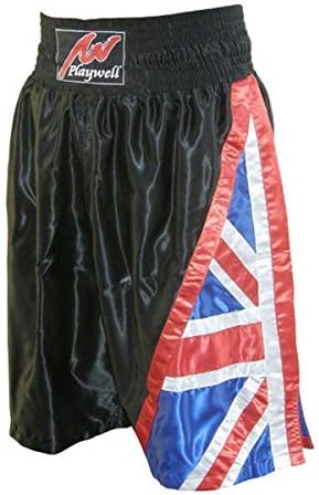 PlaywellBoxing Competiton Black Satin Training Shorts - UK Flag Series