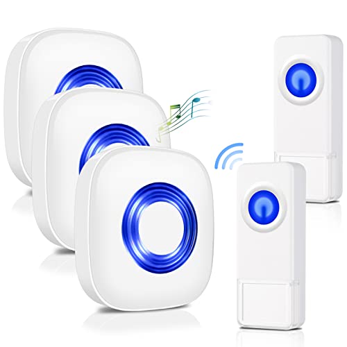 Wireless Doorbell for Home PHYSEN Mini Waterproof Door Bell Kits with Mute Mode, Operating at 1,300-ft Range, 58 Ringtones & 5 Volume Levels, Bright LED Indicator, 2 Transmitters+3 Receivers