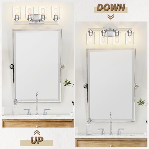 Image of SKEJAO Bathroom Vanity Light Over Mirror,Bathroom Light Fixture Wall Sconce Lighting for Bedroom,Living Room (Nickel, 4-Light)