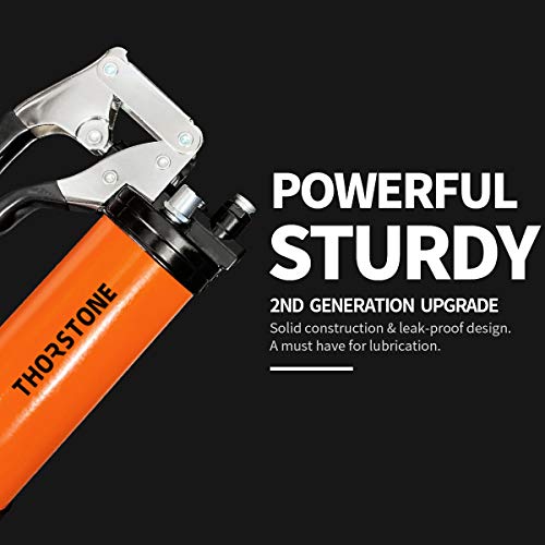 Thorstone Grease Gun Kit-8000 PSI,Pistol Grip Design | Made of Steel Barrel | with Accessories Including 18 Inch Spring Flex Hose, Working Coupler, Extension Rigid Pipe & Sharp Type Nozzle,Orange - Thumbnail 3