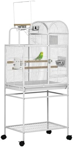best bird cages with toys included that will amaze your feathered friends 7 PawHut 55" Large Parrot Cage with Toy Hooks Above Top Bird Perch, Tray, Food Cups, Rolling Stand, Bird Cage for Cockatiels, Parakeets, Lovebirds