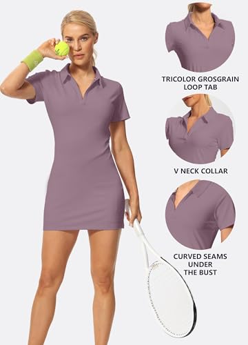 Image of Hiverlay Golf Dresses for Women with Shorts and Pockets, V-Neck Short Sleeve Tennis Dress, Workout Athletic Dresses