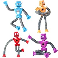 SYSAMA 4 Pcs Telescopic Suction Cup Robot Fidget Toy, Coolest Pop Tubes Sensory Toys for Toddlers, Educational Toys Robot Party Favors for Anxiety Kids for 3-9 Year Old Boys Girls