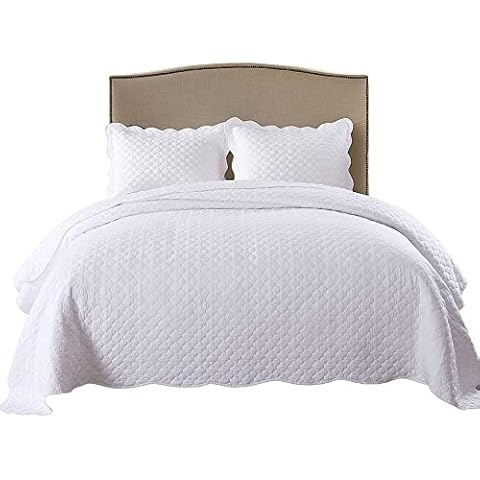 MarCielo 3 Piece 100% White Cotton Quilt Set Lightweight Bedspread Bed Coverlets Comforter Set, Cloud(King) Cover