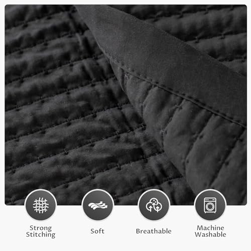 image for KASENTEX Black Queen Size Quilt Bedding Sets with Pillow-Shams, Lightw