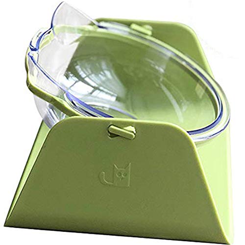 TINTON LIFE Adjustable Transparent Tilted Bowl Feeder with Raised Stand for Cat Pet(Green)