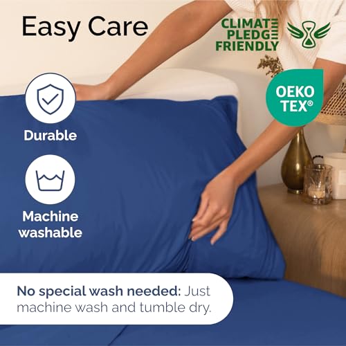 Image of King Size 4 Piece Sheet Set - Ultra Soft & Cooling Bed Sheets - Cobalt Blue | Fits 8 Inch to 16 inch Mattress, Wrinkle Free & Fade Resistant with Deep Pockets, Breathable, Comfy Hotel Luxury Bedding