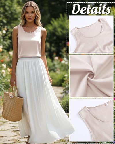 Image of 4 Pack Women's Lightweight Satin Tank Tops Silk Camisole Soft Sleeveless Layering Cami Scoop Neck Undershirt