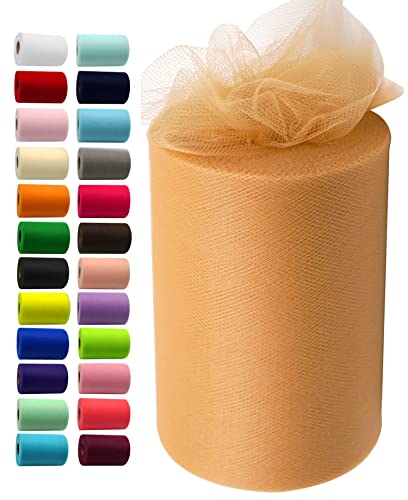 Rollos de tela de tul dorado de 6 pulgadas por 100 yardas (300 pies) Cinta de tul para manualidades, tutú de oro, baby shower, fiesta de cumpleaños, bodas, suministros de manualidades de Navidad