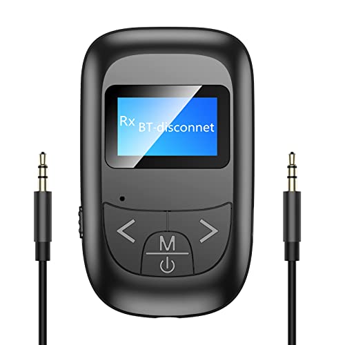 Wodgreat Bluetooth Adapter Transmitter Empfänger 2-in-1 Bluetooth 5.0 Sender Empfänger Wireless Audio Adapter mit 3.5 mm AUX Kabel LED Bildschirm Low Latency für PC TV Auto MP3 Stereoanlage