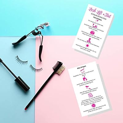 Lash Lift + Tint Aftercare Instruction Cards | 50 Pack | 2 x 3.5 inches Business Card Size | Eyelash Lift and Tint Kit at home diy aftercare supplies | White with Pink Icon Design