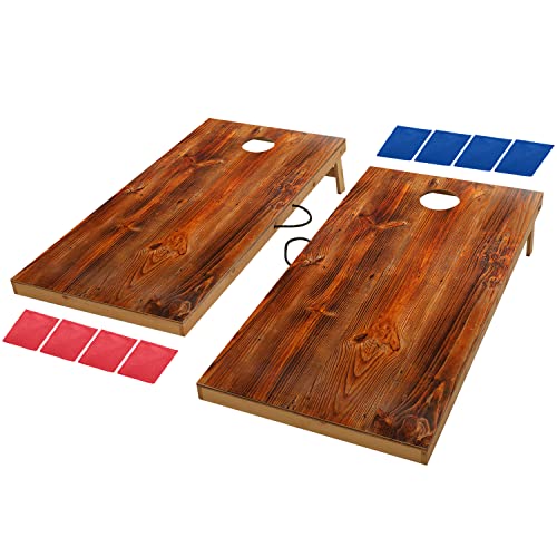 UKASE Solid Wood Cornhole Set Portable Bean Bags Toss Game Durable Wood Grain Printed Surface and Underneath for Indoor and Outdoor (Regulation 2x4FT) L:2' x 4'