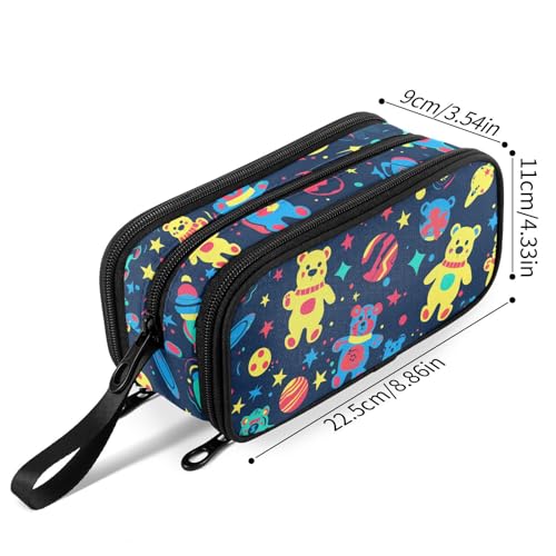 Image of Fustylead Vibrant Colorful Space Bears and Moon Stars Big Capacity Pencil Pen Case Multi-Purpose Organizer for Office College School Hiking Travel