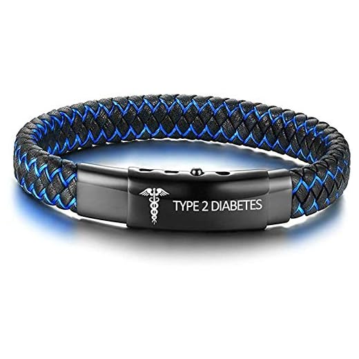 VNOX personligt anpassad rostfritt stål läder medicinsk varning armband livets stjärna medicinskt läderarmband för män kvinnor, 3 storlekar medicinskt armband 21,5 cm/22,5 cm/23,5 tum e Typ 2 diabetes, colore: Black -Medical Alert B, cod. EU-BL-463B-MedK1-TP2