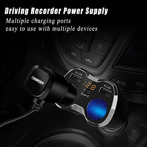 Ładowarka samochodowa, adapter do zapalniczki samochodowej 80 W, dwukierunkowy przełącznik 12 V/24 V, gniazdo zasilania samochodowego z podwójnym adapterem USB 2,4 A i portem typu C do samochodu