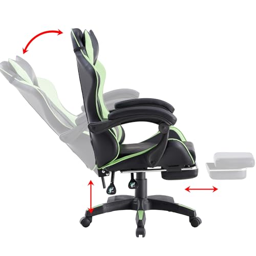 Brigros - Sedia da Gaming Racing Ergonomica Reclinabile con Braccioli, Poltrona Ufficio Girevole con Rotelle, Poggiapiedi, Poggiatesta e Cuscino Lombare in Similpelle, Portata: 125kg (Verde) - 4