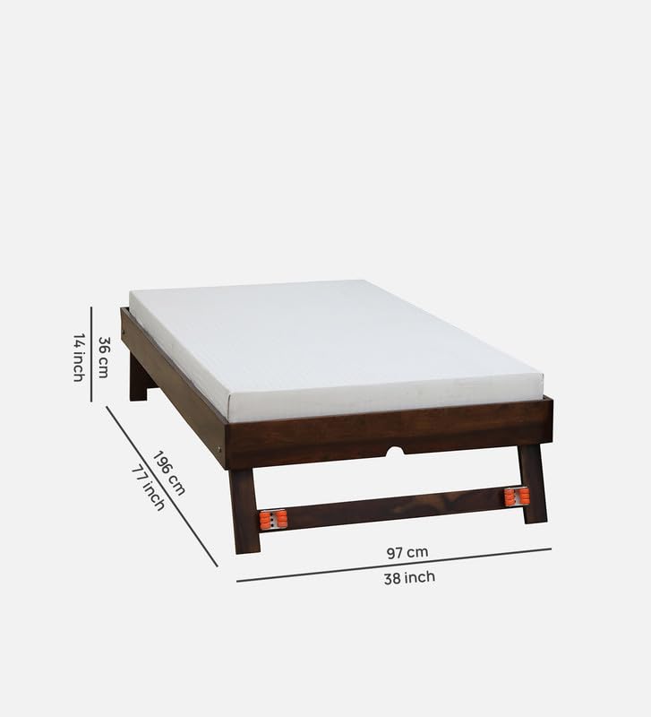 Image of Solid Sheesham Wood Woodora Single Size Trundle Bed with 1 Extra Pullout Bed | Wooden Single Bed Cot Palang Furniture for Bedroom Living Room Home and Hotel (Provincial Teak Finish)