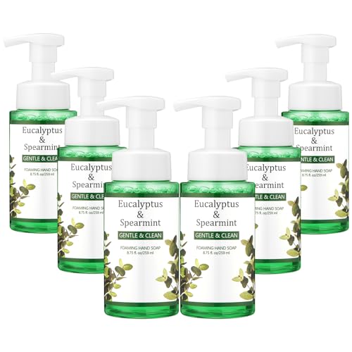 Image of 6 Pack Eucalyptus Mint Foaming Hand Soap with Pump Care Moisturizing Liquid Gentle Scented Foam Hand Wash 2026 New Year Gifts for Kitchen Bathroom Family Teacher Staff 8.75 Fl. oz
