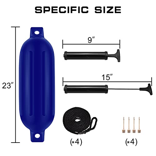 Leap Boat Fender 4Pcs G1 Blue Inflatable Ribbed Boat Fender/Bumper Fender Lines,Pump And 4 Needles, Marine-Grade Uv-Resistant Pvc #TOP1