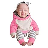 Ritatte Baby Girl Clothes Long Sleeve Hoodie Tops Striped Pants Sweatsuit Set Infant Girl Jogging Suits Fall Winter Outfit (Hot Pink, 3-6 Months)
