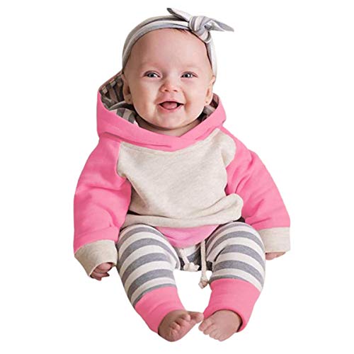Baby Boys Girls Clothes Long Sleeve Hoodie Tops Sweatsuit Long Pants Outfit Set (Hot Pink, 3-6 Months) #TOP4