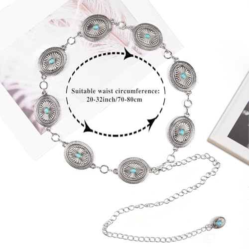 Image of Dubulle Womens Belt Chain Leather Belts Vintage Western Adjustable Elastic Double Buckle for Cowboy Pant Dress