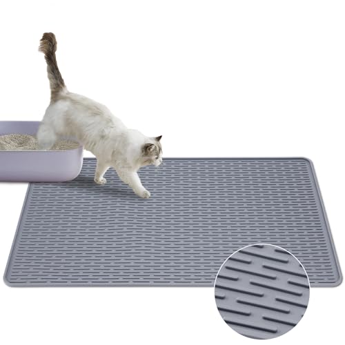 Ipixune Rubber Cat Litter Mat, Indoor Kitty Litter Box Mat, Waterproof, Easy-to-Clean, Odorless, Textured Surface, Anti-Slip Design (Extra Large, 39 x 27 inches)