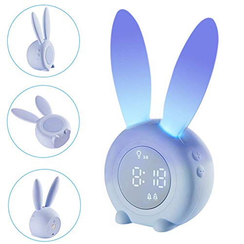 Alician Cartoon Bunny Shape Kids Alarm Clock Sleep Trainer Rechargeable Night Light With Voice Control Magnetic Catche Pink #TOP6
