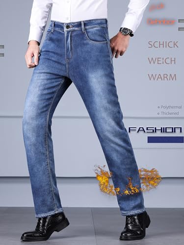 ziilay Verdickte Lammfleece Thermojeans Herren Thermohose Schneehose Teddyfleece gefütterte Winterhose Stretch 8316hSXBL36W32L