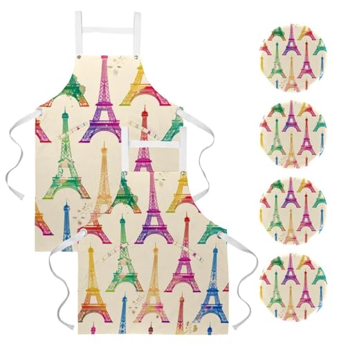 Tablier de serveuse Paris multicolore pour le service en bistrot et la pâtisserie