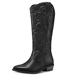 mysoft Women's Knee High Boots Flat Warm Winter Boots with Side Zipper, Black, 9 US
