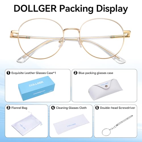 Image of Dollger Round Blue Light Blocking Glasses for Women Men Circle Clear Lens Metal Frame Computer Gaming Eyeglasses Blue Light Glasses