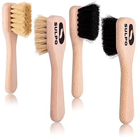 SULPO Cremebürste Tiegelbürste Schuhbürste - Weiche Bürste - Lederbürste Schmutzbürste für Leder Schuhe - 4 Stuck Set - 2 schwarz und 2 Natur - Schuhpflege Cover