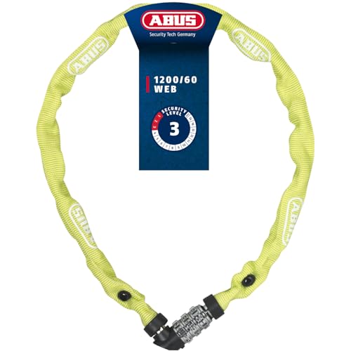 ABUS Kettenschloss 1200 Web – Zahlenschloss mit 3-stelliger Kombination – Kette aus gehärtetem Stahl – Leichtes Fahrradschloss mit Farbauswahl – Fahrradzubehör – 60 cm – Grün/Lime
